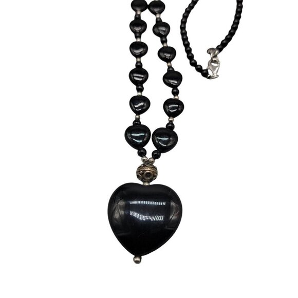 Danbury Mint Sterling Black Onyx Heart Pendant Necklace Beaded Gemstone 925 24" - Picture 13 of 16